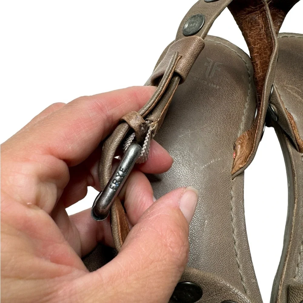 Frye | Morgan Hammered Stud Flat Sandals in Grey Leather 8.5